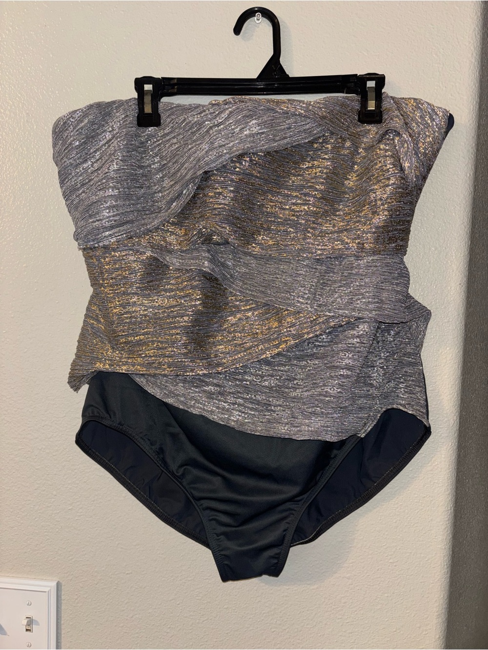 Miraclesuit 22W Plus Size Metallic Tiered Strapless Swimsuit
